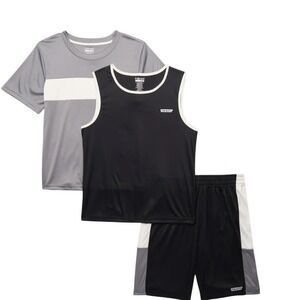 Hind Boys 3-Piece Athletic Set Short Sleeve Shirt Tank Shorts Gray Black size 7
